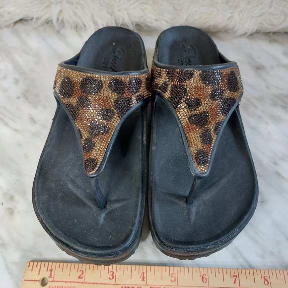 SKECHERS Woman's  Black Cali Gear Cali Breeze 2.0 Uproar Leopard Sandals 8M - Picture 2 of 6